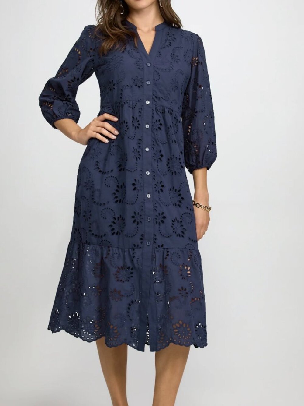 Laura Navy Button Down Midi Dress